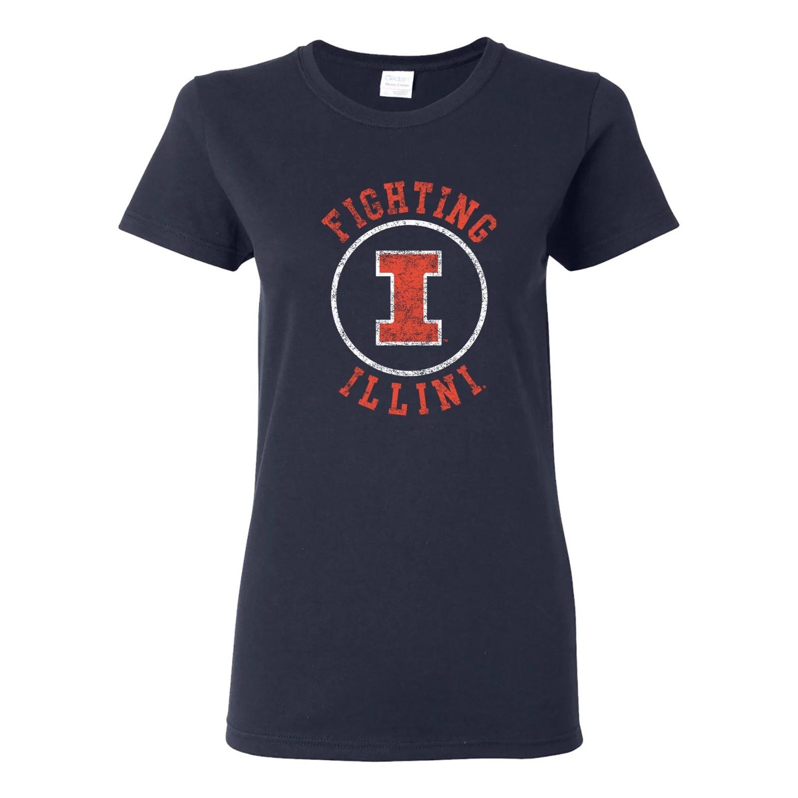 Illinois Fighting Illini Distressed Circle Womens T-Shirt - Navy 3XL