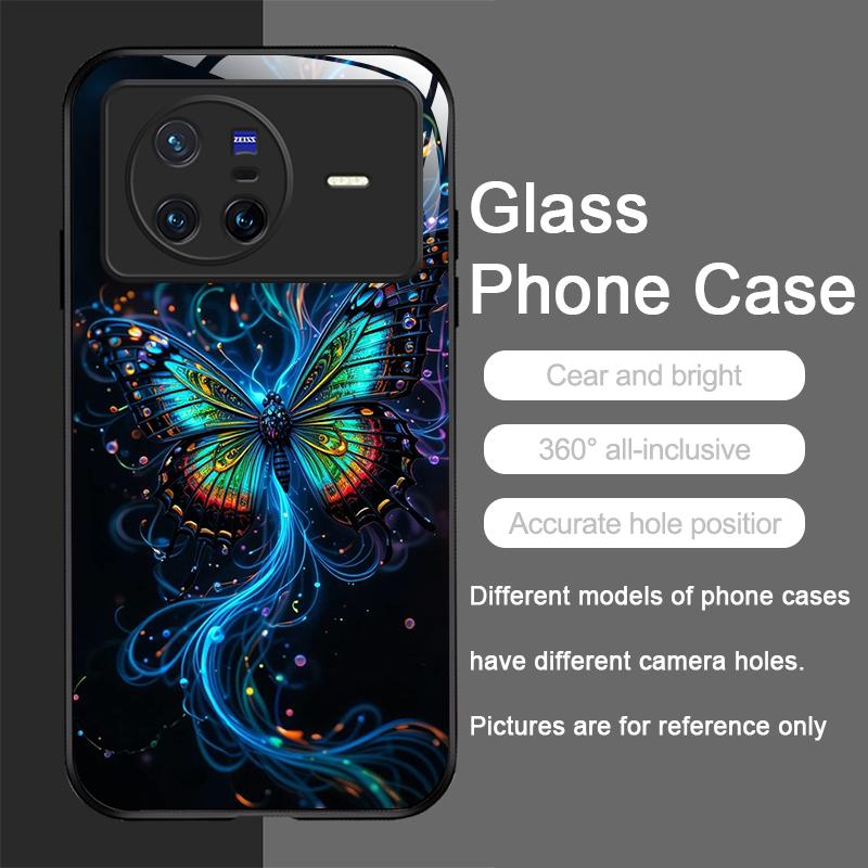 Luxury Colorful Butterflies Pattern Tempered Glass Phone Case for OPPO Reno 13F 12 11 10 Pro Plus Find X8 X3 Lite A94 A58 Cover