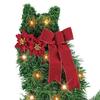 Lighted Cat Wreath for Front Door Artificial Greenery Wreath with Poinsettia And Red Bow Christmas Animal Shaped Swag for Farmhouse