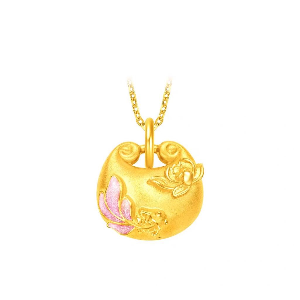 Goldene Glückskoi Lotus Anhänger Halskette - Chinesischer Nationaler Trend Stil