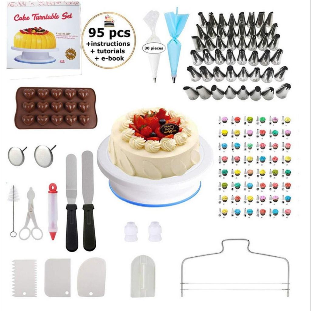 137-Piece Cake Decorating Set with Turntable, Piping Nozzles, Layering Cutter, and Baking Tools