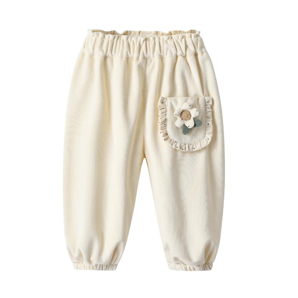 Girls' Autumn Casual Pants Three-dimensional Flower Korean Lace Leg Tied Pants Baby Spring and Autumn Versatile Pants