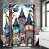 Cartoon Castle Tree Shower Curtain, Bathroom Decorative Shower Curtain, Waterproof Shower Curtain with Hooks