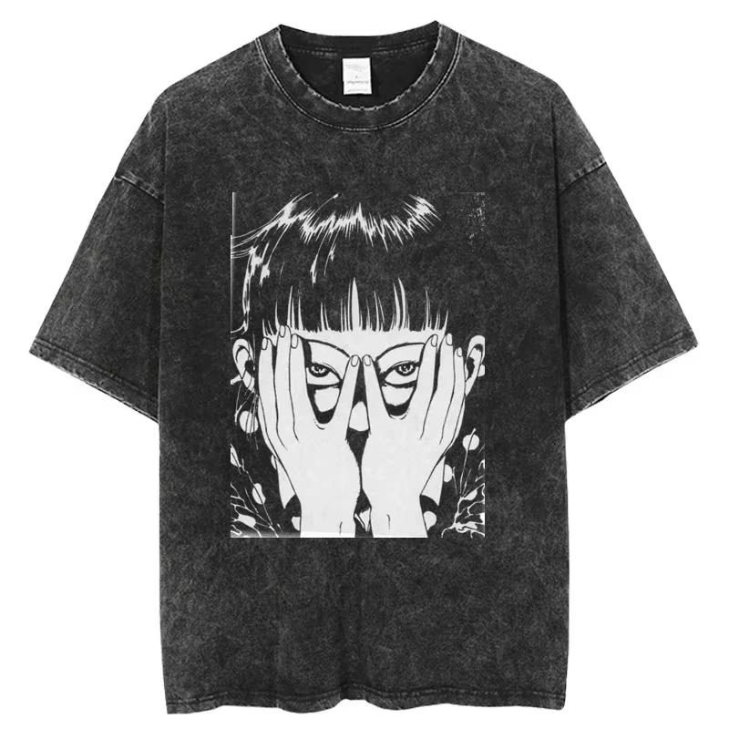 Hot Sale Horror Manga Tomie Graphic T-shirt Men Women T Shirt Hip Hop Y2k Washed Oversized Tee Hip Hop Gothic Cotton T-shirts