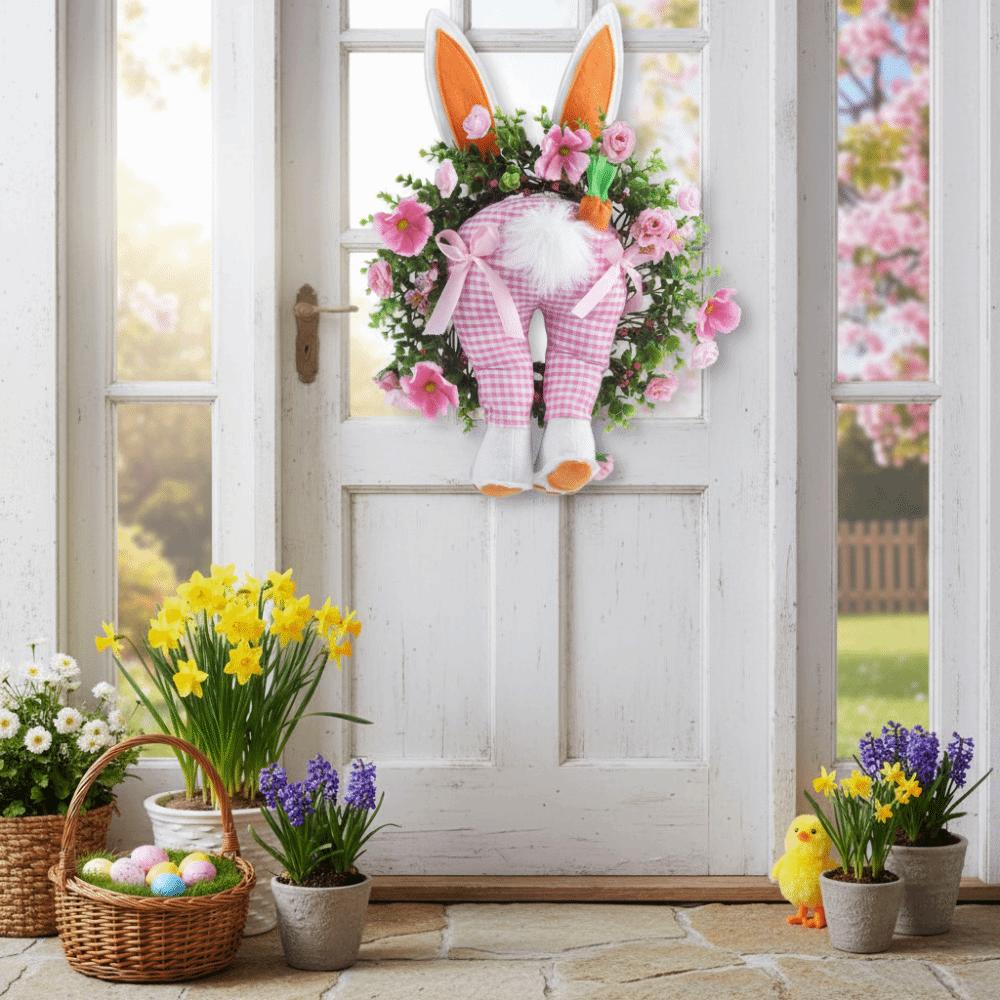Realistic Design Easter Bunny Wreath Fresh Decoration Reusable Material Realistic Wreath Bunny Bottom Wreath Indoor Decoration