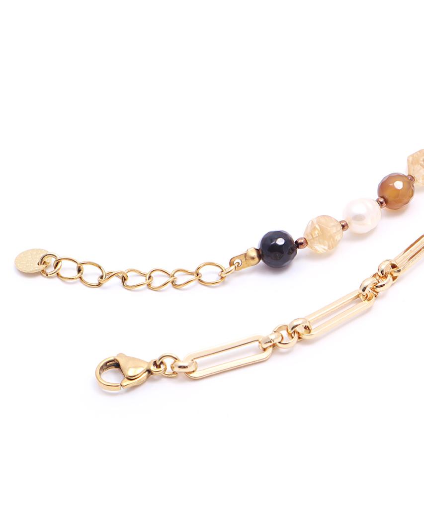 Polalita Gold Chain & Brown Stone Mix Pearl Bracelet (Plt-Br-112_Gd)