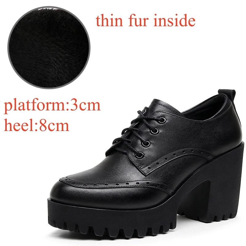 

Маленький размер 32-43 Британские броги с глубоким вырезом Женские оксфорды Осень Зима 2025 Туфли на блочном высоком каблуке Туфли на платформе Офис 39