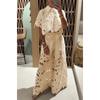 Women's Hollow Out Floral Lace Cropped Shirt Wide Leg Pants Set Elegant Collared Two Piece Outfit