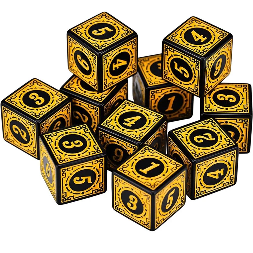 10Pcs/Set Acrylic Dice Set 6 Sided 16Mm D6 Carved Pattern Polyhedron Game Dice For Rpg Dungeons And Dragons Board Game