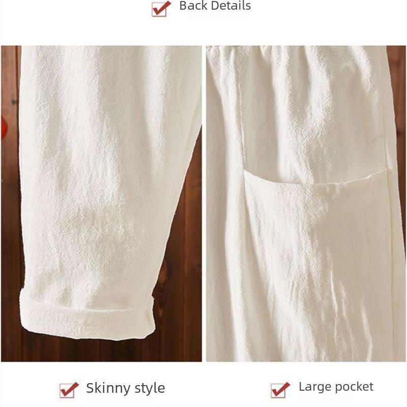 Women's Summer High-Waisted Cotton Linen Harem Pants - 2021 Korean Style, Slim, Loose Fit, Nine-Point Straight Pants