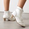 Black White Winter Ankle Boots for Women Med Heels Shoes 2025 Laciness Holes Decor Footwear