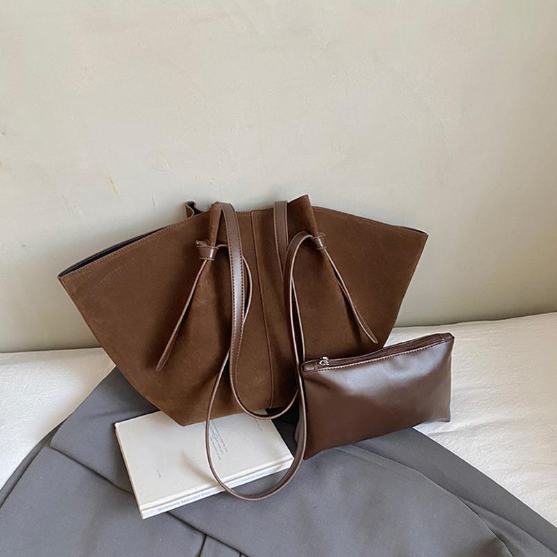 Light Luxury Brand Designer Wing Bag Frosted Suede Tote Bag Solid Color Versatile Large Capacity Women Storage Underarm Bags