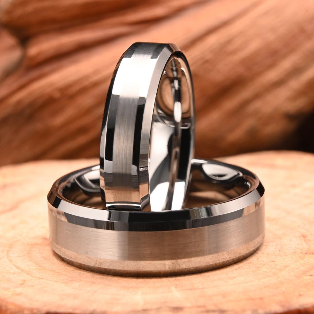 8MM/6MM Silver Tungsten Ring Anillos Bague Homme Pareja De Compromiso  Jewelry Men's Wedding Bands Couple Engagement Ring
