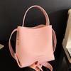 Korean new niche ins style simple lychee pattern texture portable bucket bag versatile casual foreign style messenger bag