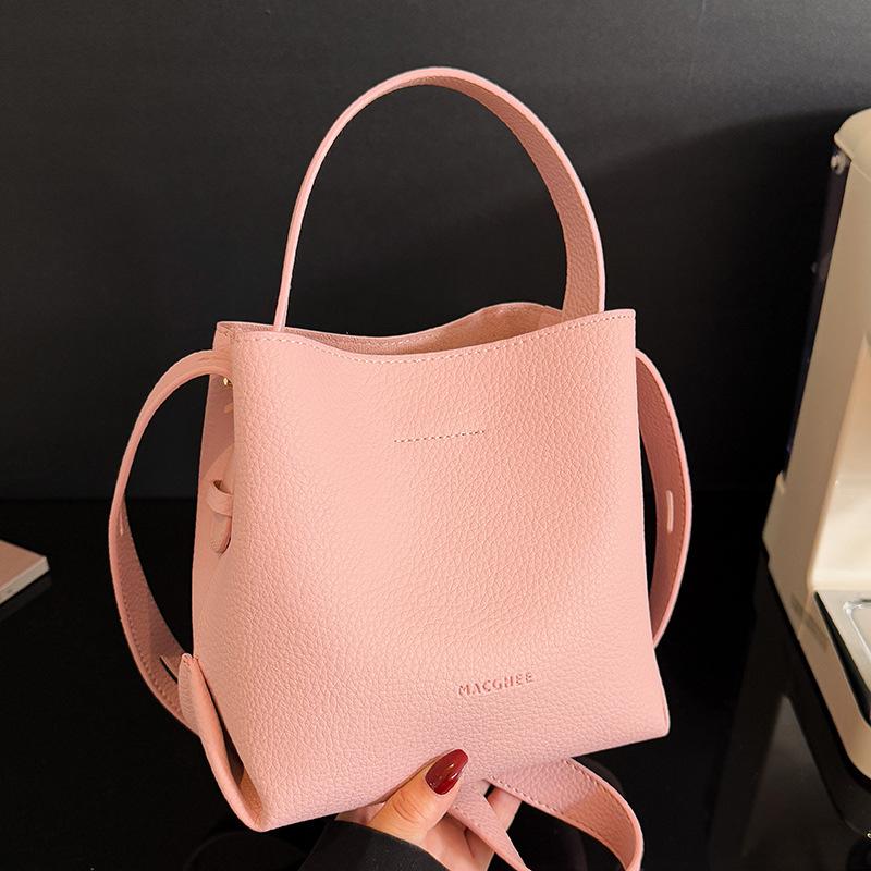 Korean new niche ins style simple lychee pattern texture portable bucket bag versatile casual foreign style messenger bag