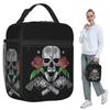Red Roses With Guns And Skull Design Zip Hoodie Insulated Lunch Bag for Kids School Cooler Thermal Food Box Tote Lunch Boxes