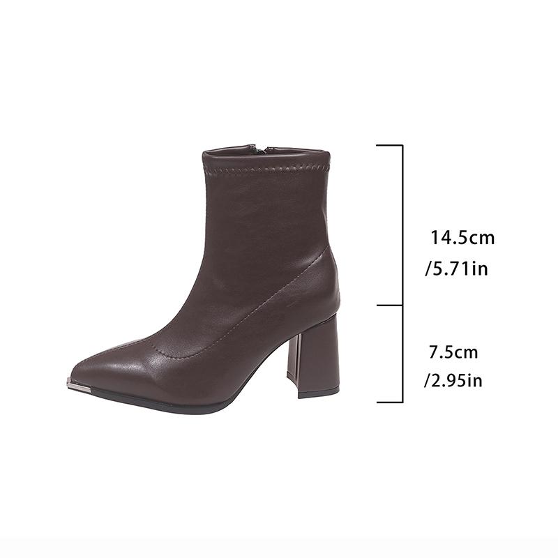 Fashion Autumn Winter Thick Heel Women Ankle Boot Fashion Zippers Metal Pointed Toe Shoes Ladies Modern Short Botas Para Mujer
