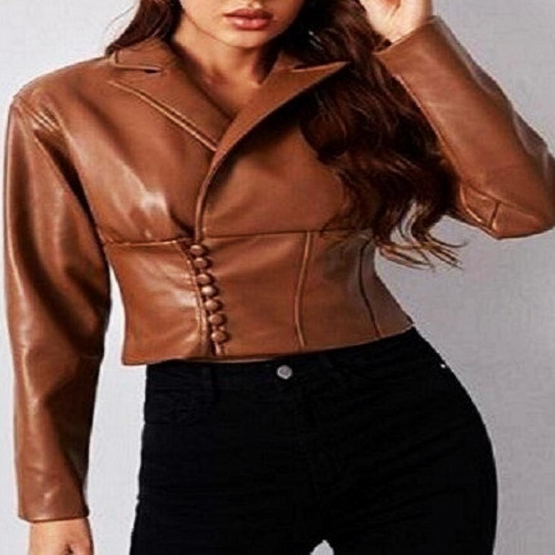 

Noora Women s Tan Brown Lambskin Leather Jacket, Cropped Biker Western Leather Jacket XXXL