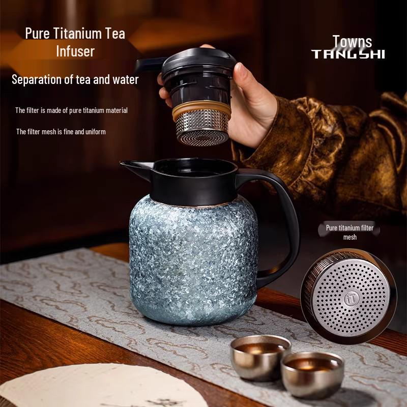 Tangsi Pure Titanium Stewing Teapot 2026 - Portable Insulated White Tea Kettle with Water Separation