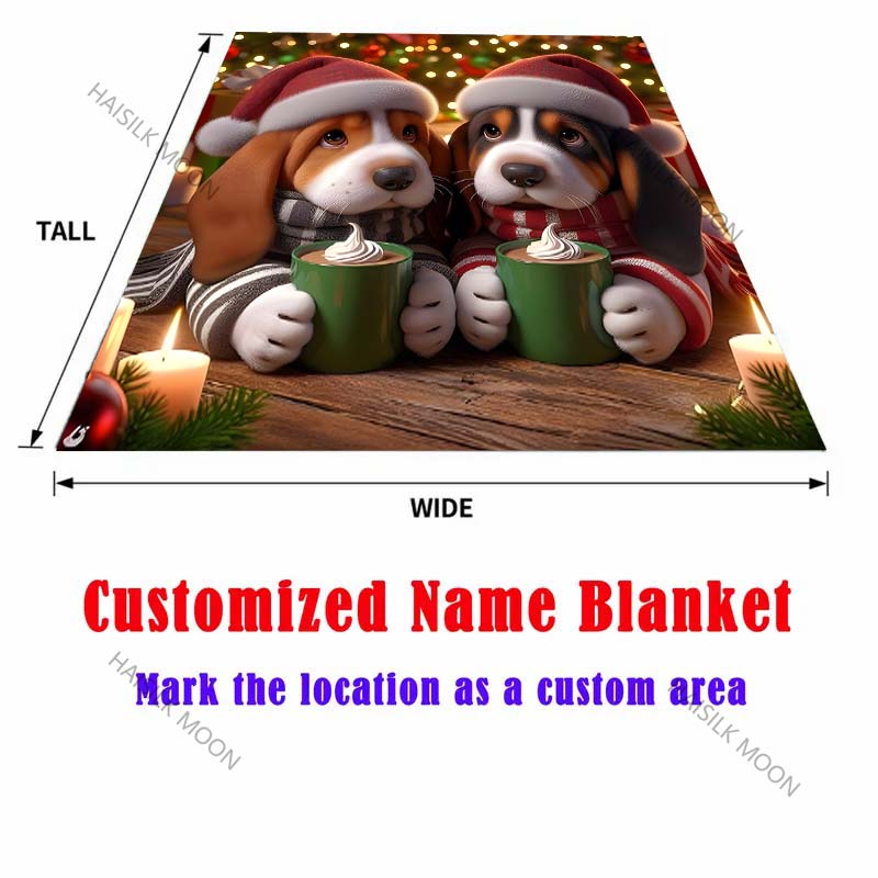 Christmas Theme Two Puppies Drinking Coffee Blanket Warm Soft Luxury Gift for Child Adults Suitable for Home Sofa Travel Camping