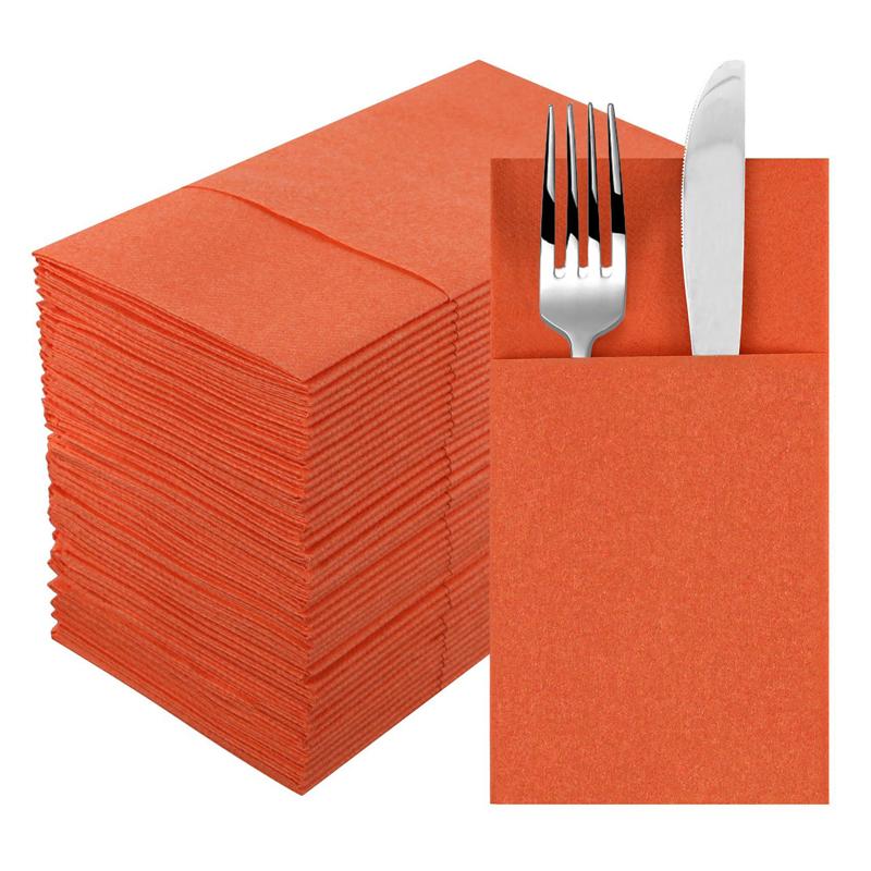 50pcs Disposable Dinner Napkins Flatware Pocket Prefolded For Wedding Party Decoration Folding Knife Fork  Bag Napkin