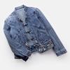 Dámská bunda Butterfly výšivka Jednořadý Dlouhý rukáv Jednobarevný Rozepínací límec Slim Fit Čínský styl Lady Denim Coat