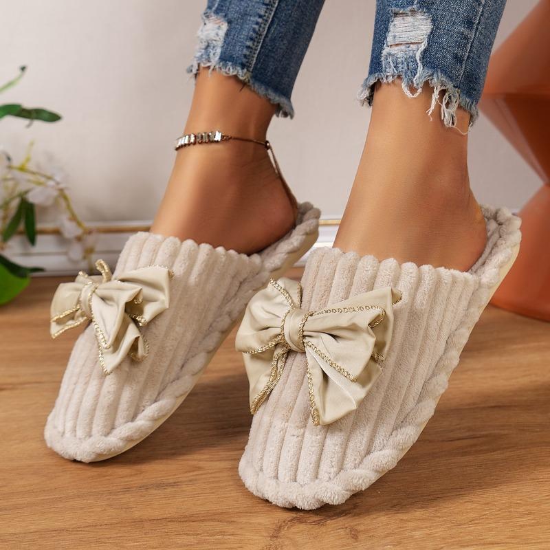 Large size bow home flat cotton slippers women's spring and autumn new comfortable fashion holiday style bag head slippers women