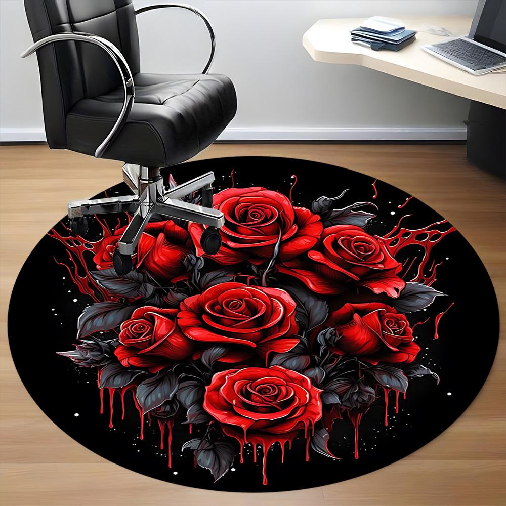 1pc Gothic Roses Carpet for Office Non-Slip, Round Carpet, Soft & Comfortable, Carpet for Office, Lightweight Round Floor Mat