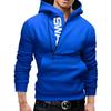 2024 Men's Black Color Block Pullover Hoodie with Side Zipper