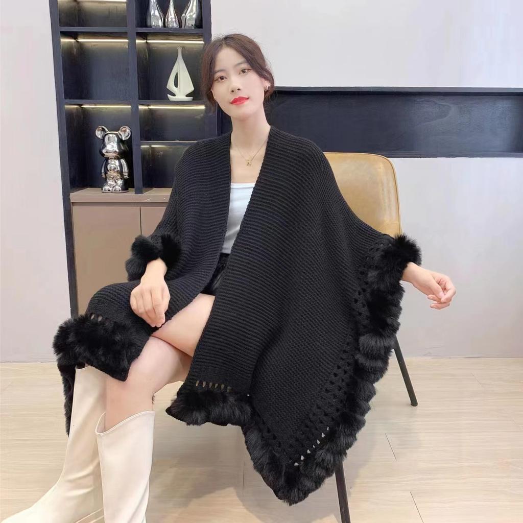 Soft Solid Color Knitted Cape Shawl Super Fairy Sweater Jacket Cape Ethnic Style Female Warmth