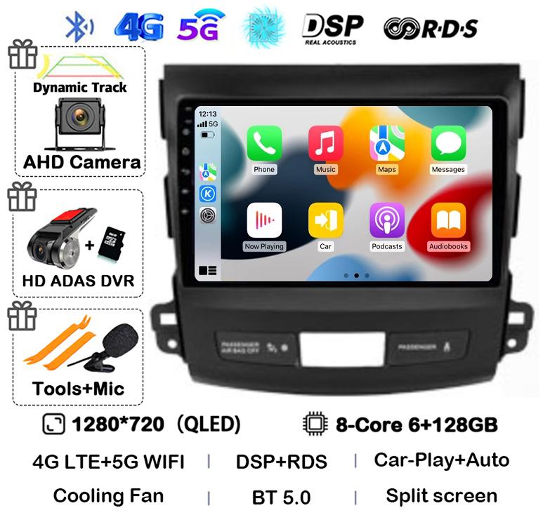Android 14 Carplay Auto Car Radio For Mitsubishi Outlander 2006-2011 Peugeot 4007 Citroen C-Crosser GPS Stereo Multimedia Player