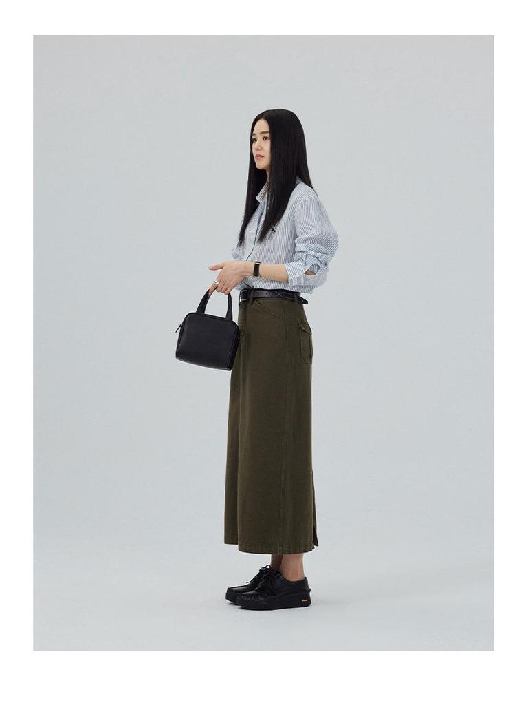 Shi Jian 100% Linen Striped Shirt with Embroidered Horse Design, Loose Fit, Spring Style.