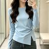 Women S Round Neck Twist Long Sleeve T Shirt Slim Fit Casual Basic Top
