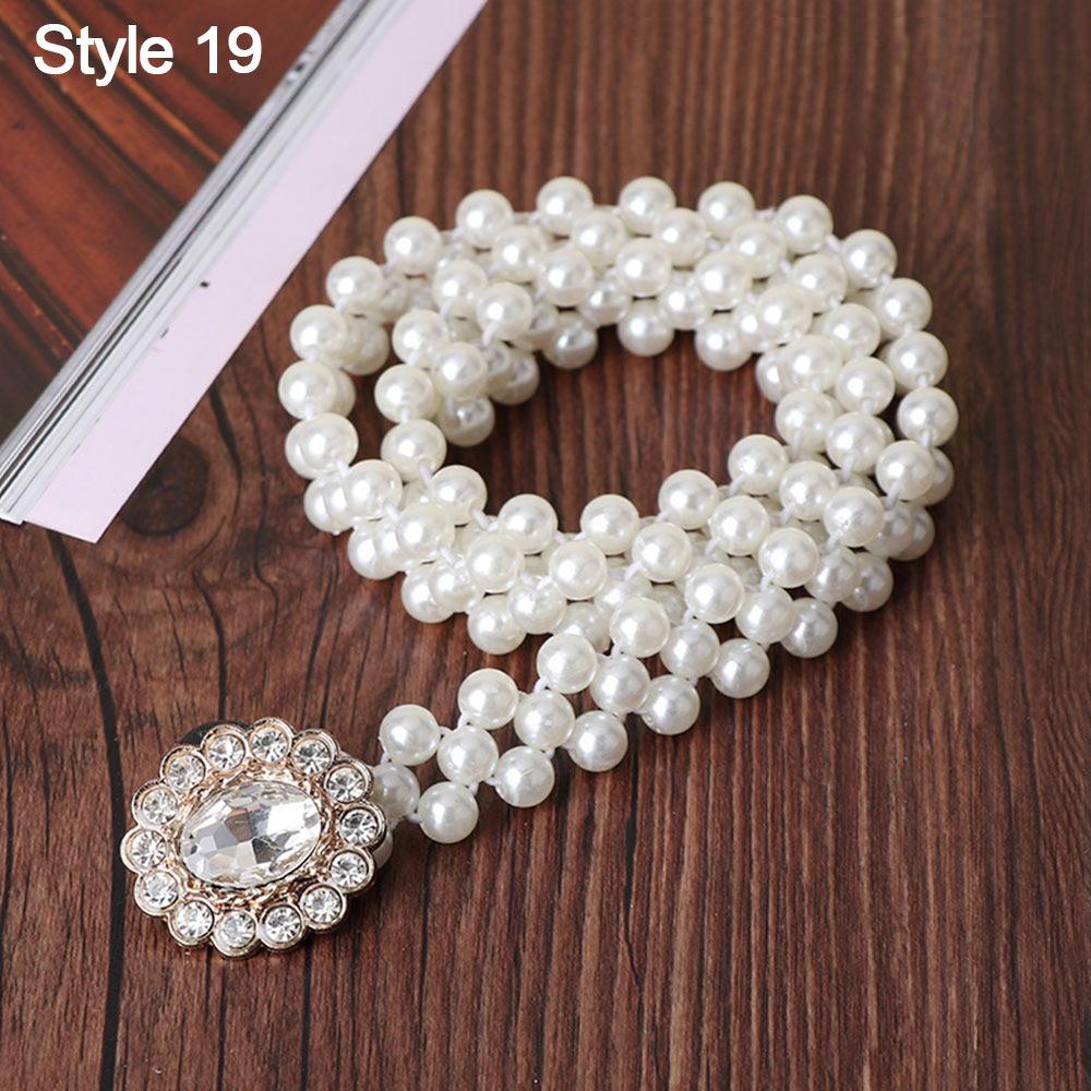 Ladies' Elastic Rhinestone Waist Chain Thin Drawstring Belt Fashion Pearl Waist Belt  For Women
