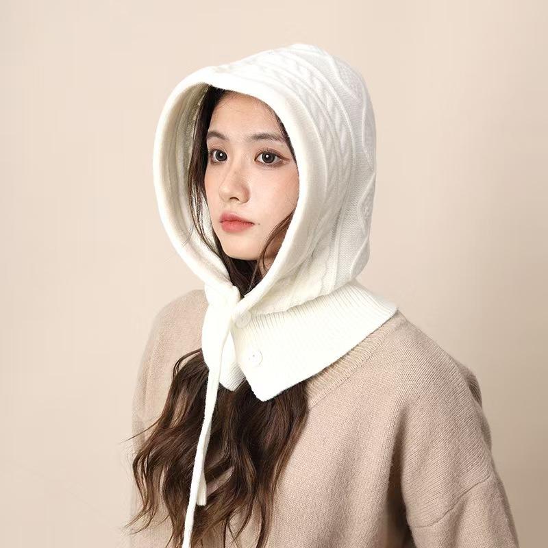 Winter Scarf Gloves Hat Fashionable Red Neck Protection Autumn Integrated Barak Knitted Raffle Hat Warm Wool