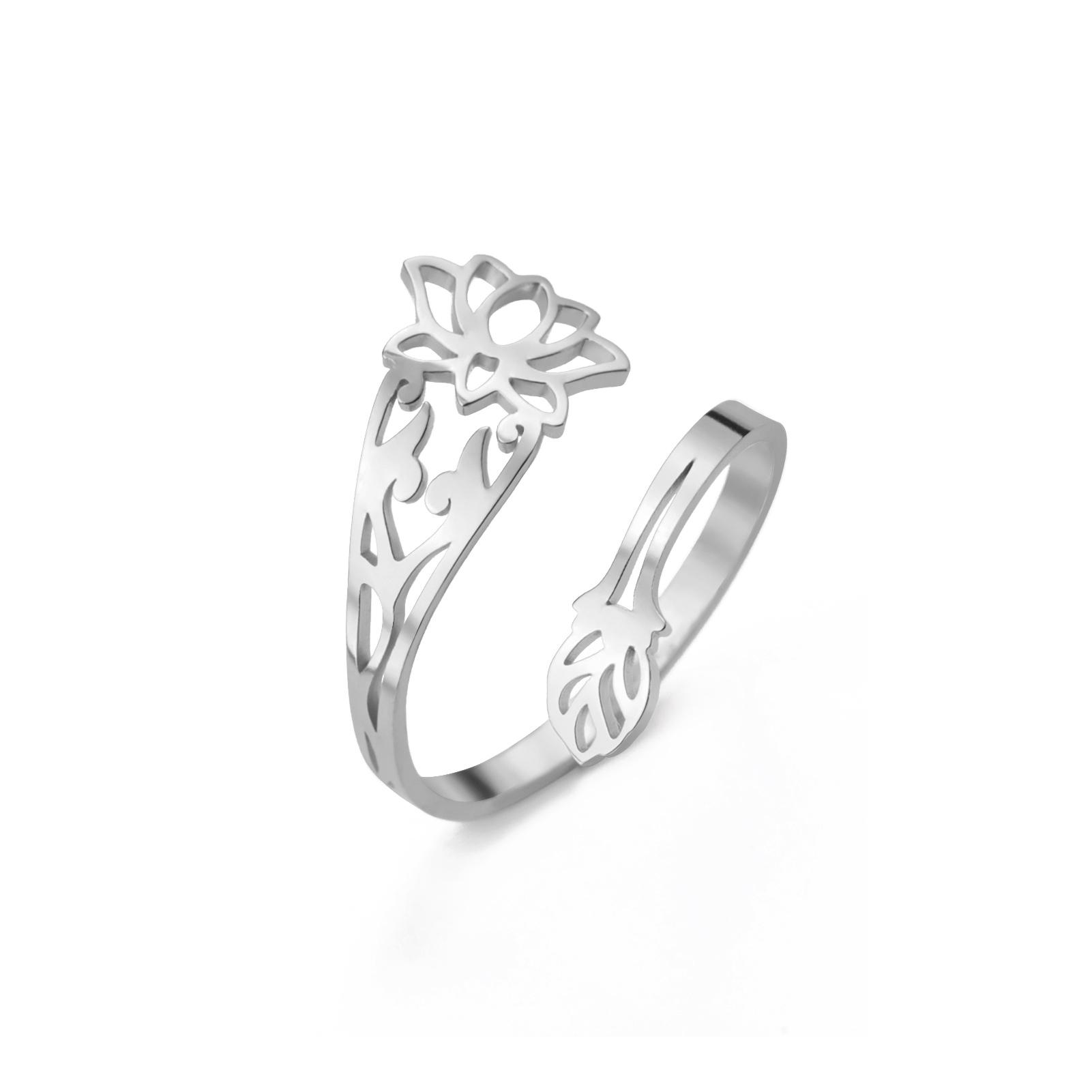 

LIKGREAT Buddhism Lotus Flower Ring for Women Adjustable Finger Rings 2025 Trendy Stainless Steel Jewelry Birthday Gift resizable