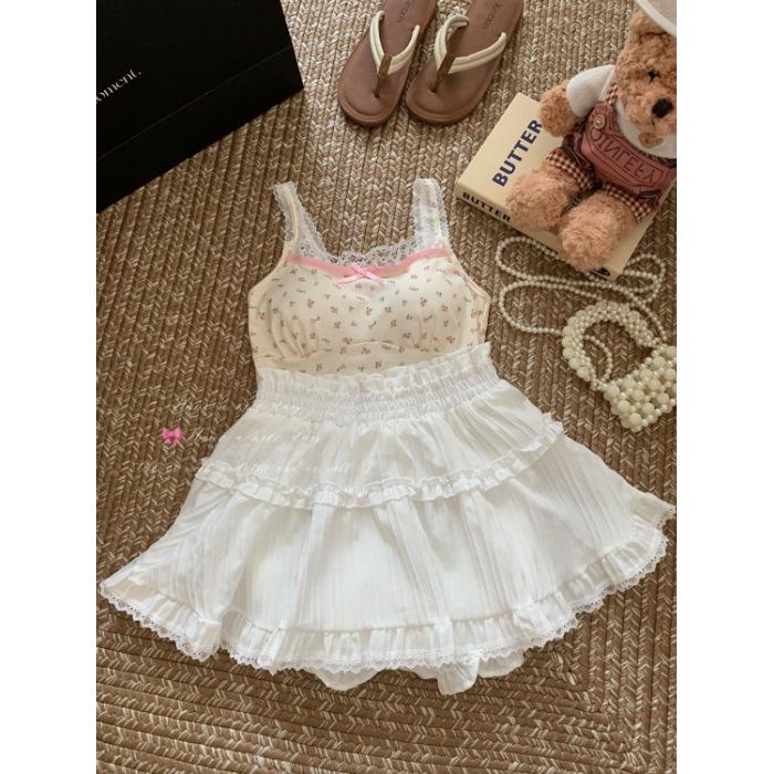 2024 Summer Women's A-Line French White Lace Puffy Skirt