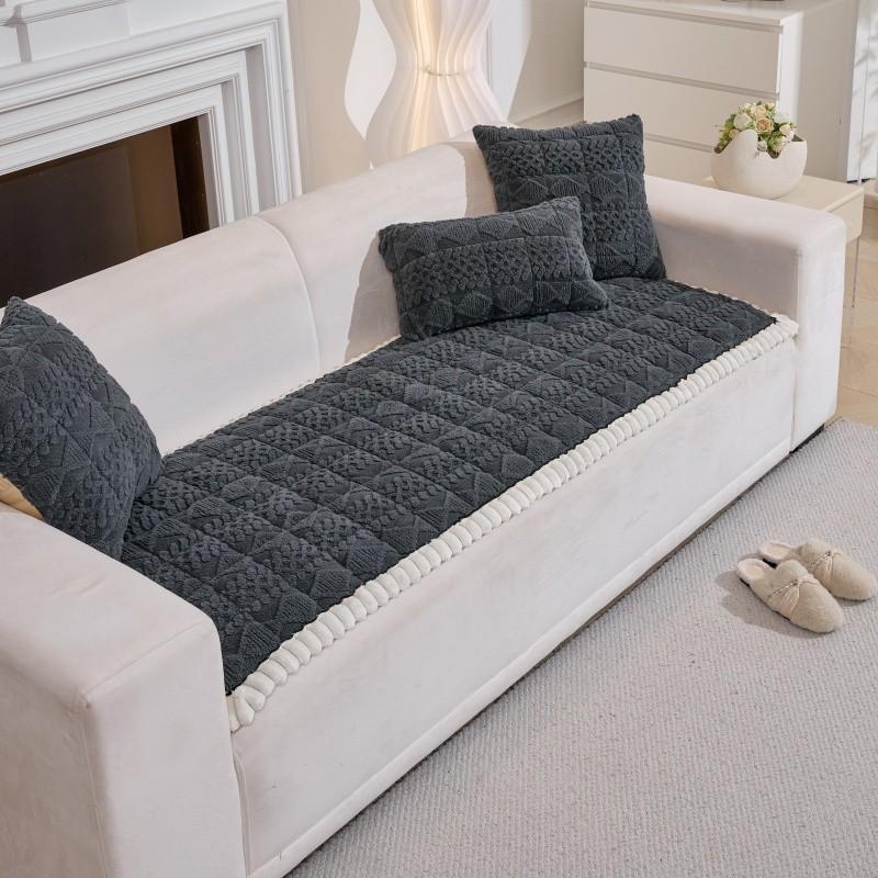 Plush Solid Color Sofa Cover All-Season Use Machine Washable Soft Pet-Friendly Non-Slip Wear-Resistant Seat Cushion