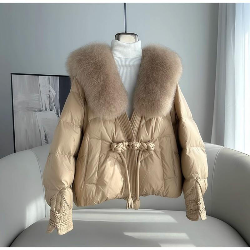 Womens Oversized Duck Down Puffer Coat With Real Fox Fur Trim Hood Warm Thick Winter Jacket Urban Casual Outdoor