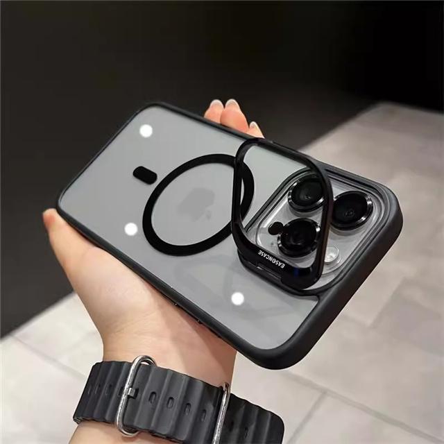 For iPhone 16 Pro Max Luxury Magsafe Magnetic Lens Holder Stand Phone Case For iPhone 11 12 13 14 15 Plus 16E Protective Cover