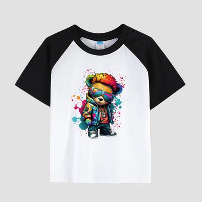 Kids' Printed T-Shirt with Round Neck, Cotton Fabric, Boy's Casual Fashion Short Sleeve Top for Summer