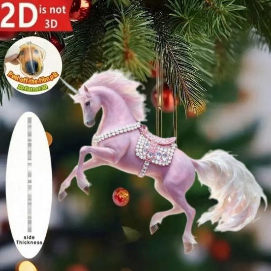 Pferdeornament 2D Acryl Pferd Auto Rückspiegelanhänger Flacher Weihnachtsbaumanhänger Auto Innenraum Hängedekoration für Frauen Mädchen