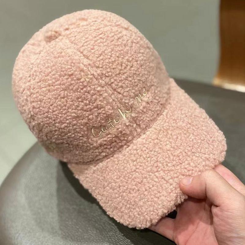 Korean Winter Ins Lamb Velvet Warm Baseball Hat for Women Japanese Versatile Letter Baseball Hat Fashion Trend