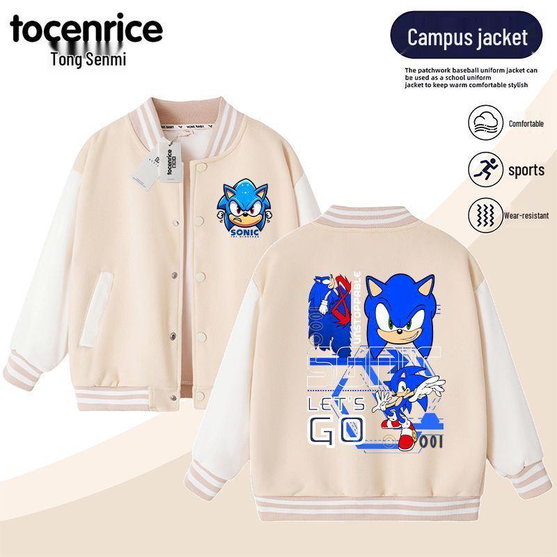 Hedgehog Sonic Boys' Baseball Jacket 2025 Spring/Autumn Kids Casual Top in Medium/Large Sizes
