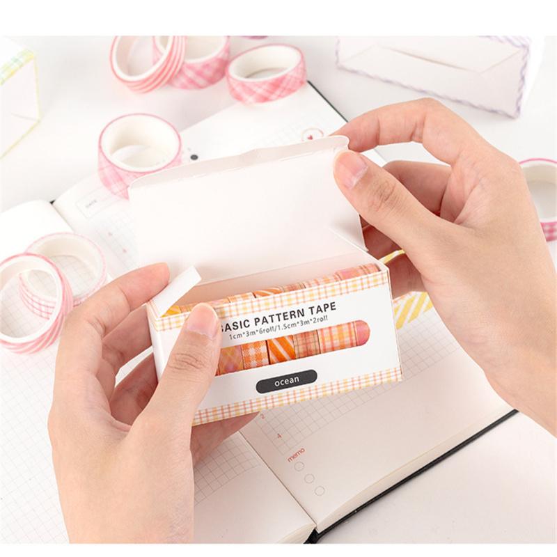 Ensemble de 8 Rouleaux de Ruban Coloré Rétro Grille Couleur Unie Multi-usage Bricolage Arts Artisanat Décoration Pour Journal