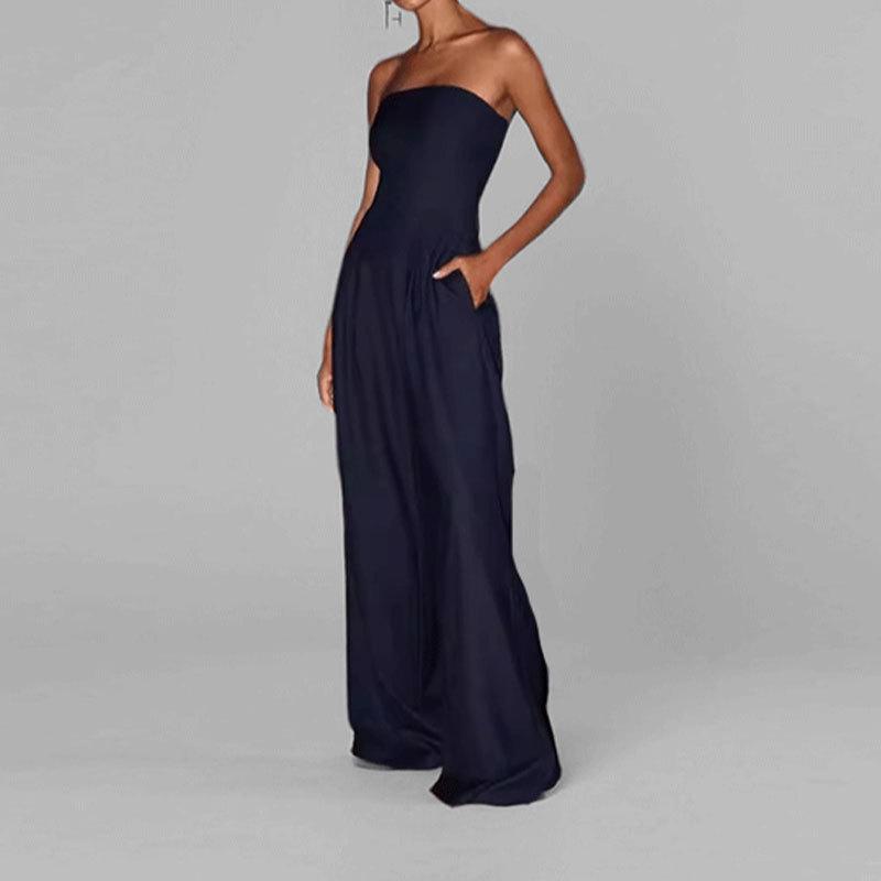 New Spring Women's Clothing Elegant and Elegant Solid Color High Waist Tube Top Wide Leg Jumpsuit