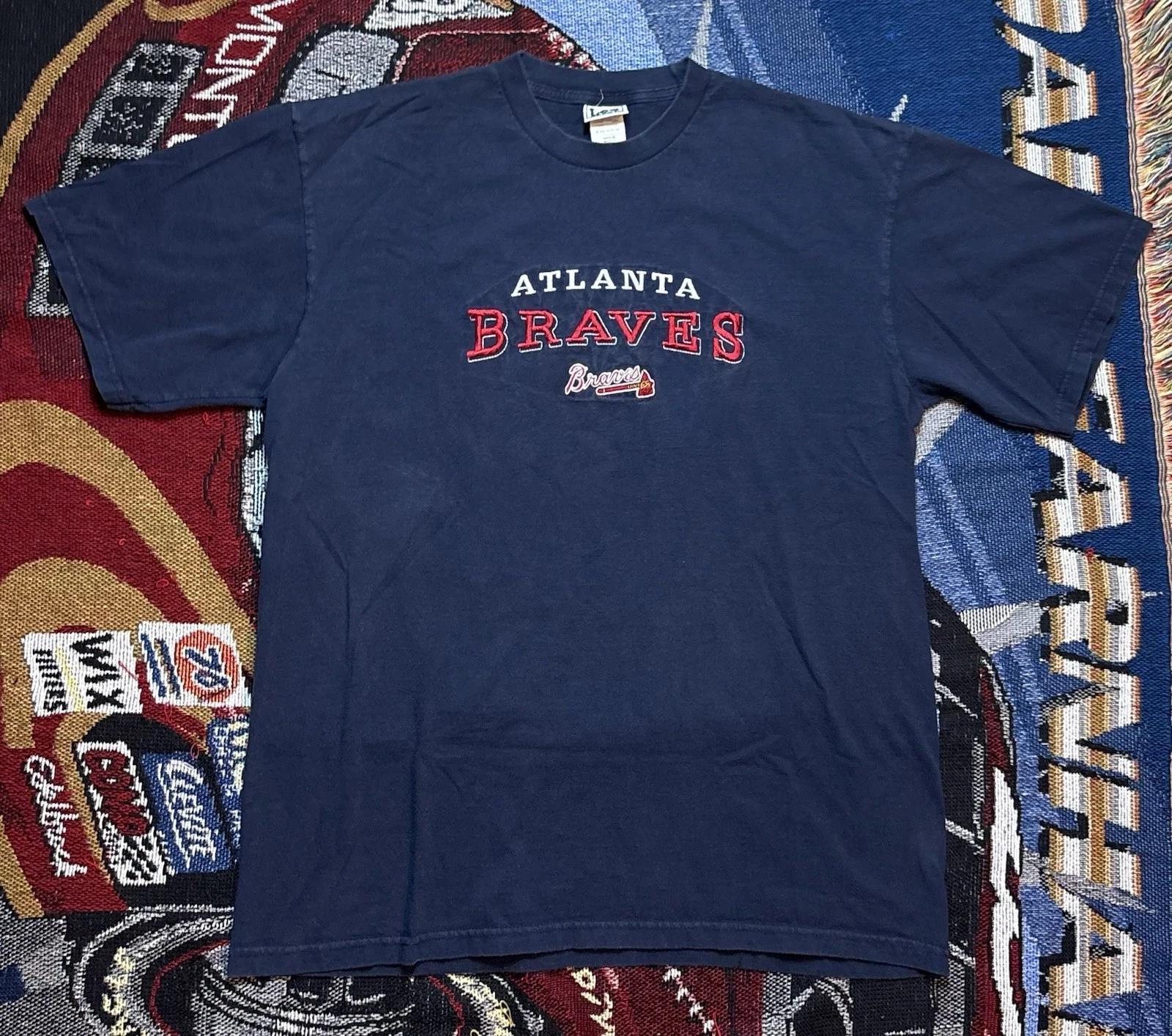 Vintage Atlanta Braves Shirt Mens XL Blue MLB Baseball Lee Sport Embroidered 2XL