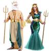 Cosplay Halloween costume adult couple sea king, ancient Egyptian Cleopatra pharaoh costume, queen king war god show costume