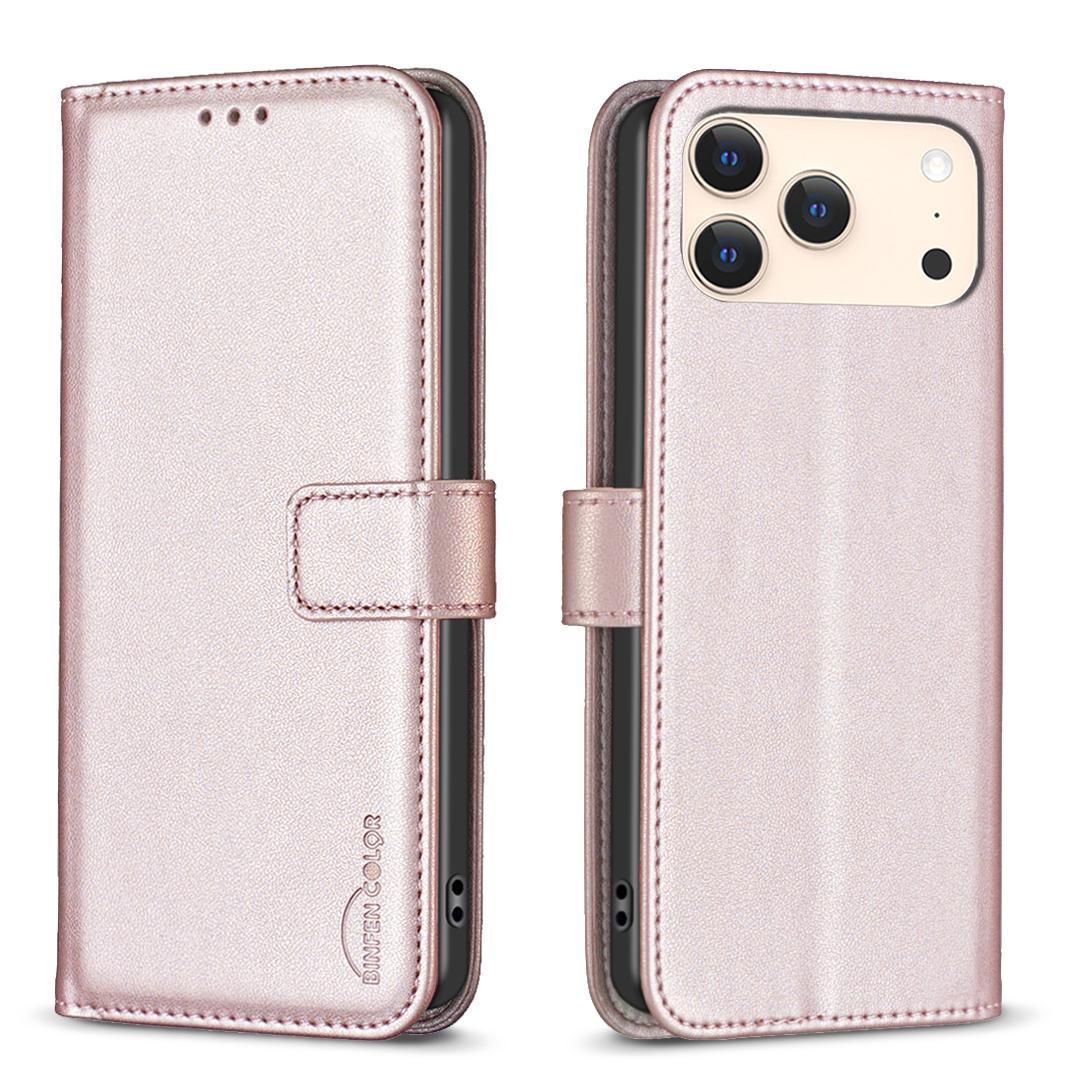 

For iPhone 17 Pro Phone Case BINFEN COLOR BF17 Wallet Folio Flip Leather Cover Rose Gold