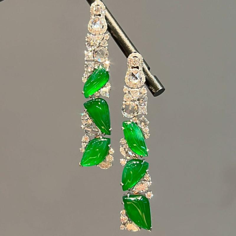 Luxurious New in Chinese style Natural chalcedony earrings for women Full Diamond Fashion Rectangular Earring Wedding